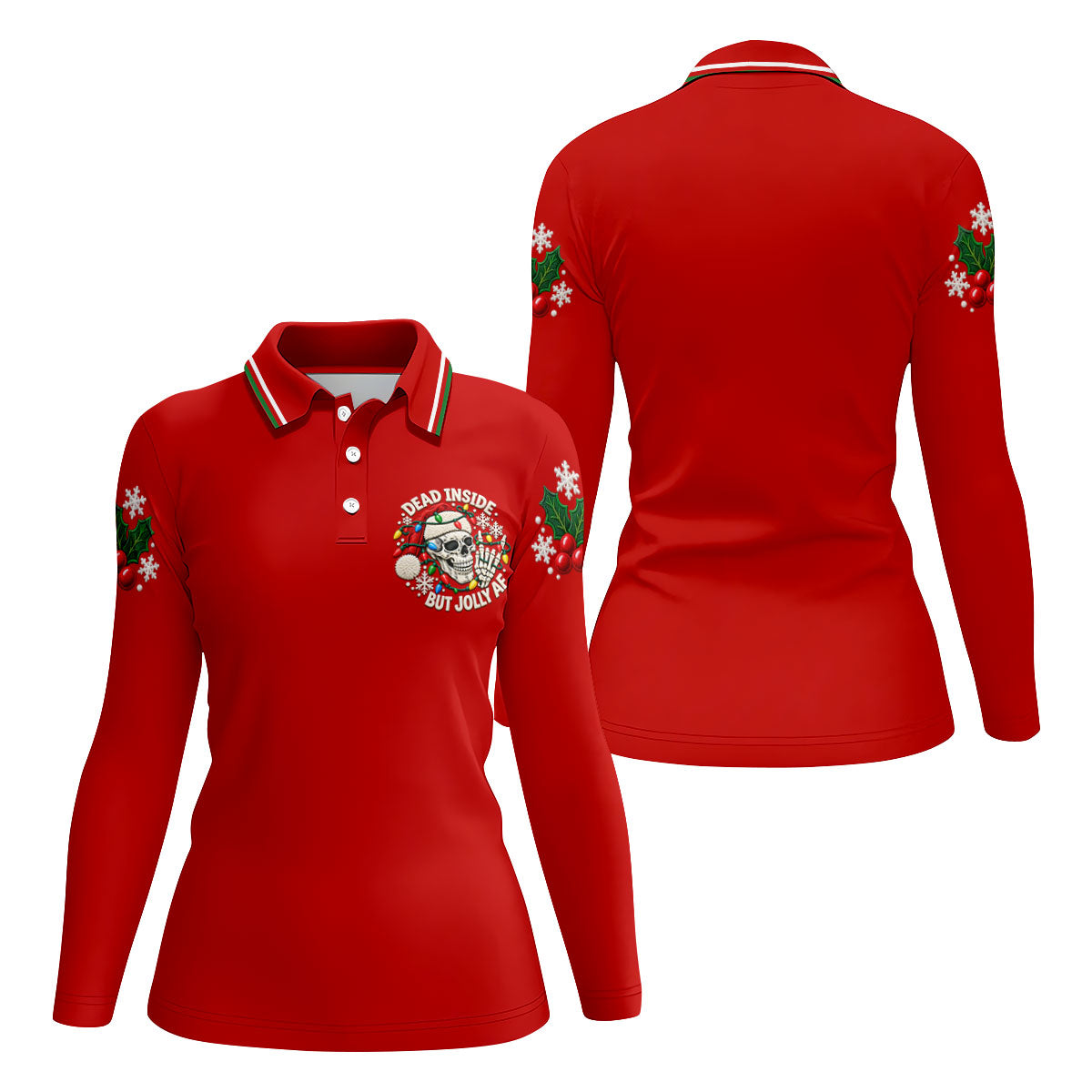 Jolly AF Skull Chest Logo Christmas Golf Shirt, Womens Golf Apparel, Ladies Golf Tops