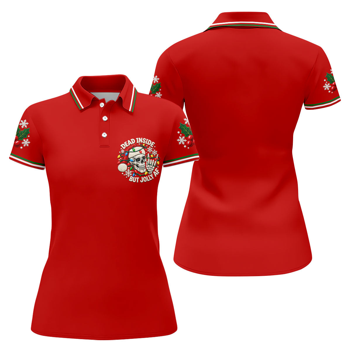 Jolly AF Skull Chest Logo Christmas Golf Shirt, Womens Golf Apparel, Ladies Golf Tops
