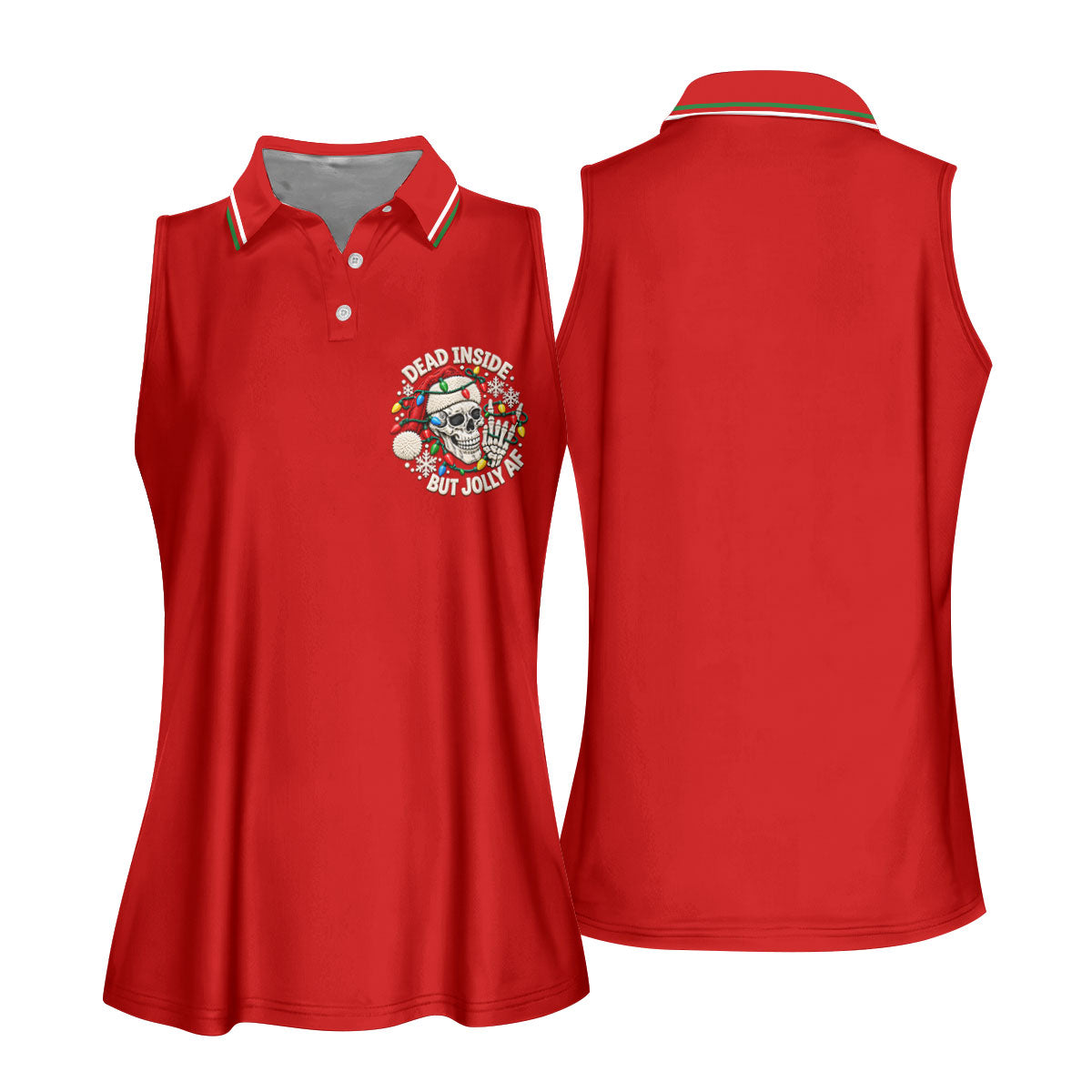 Jolly AF Skull Chest Logo Christmas Golf Shirt, Womens Golf Apparel, Ladies Golf Tops