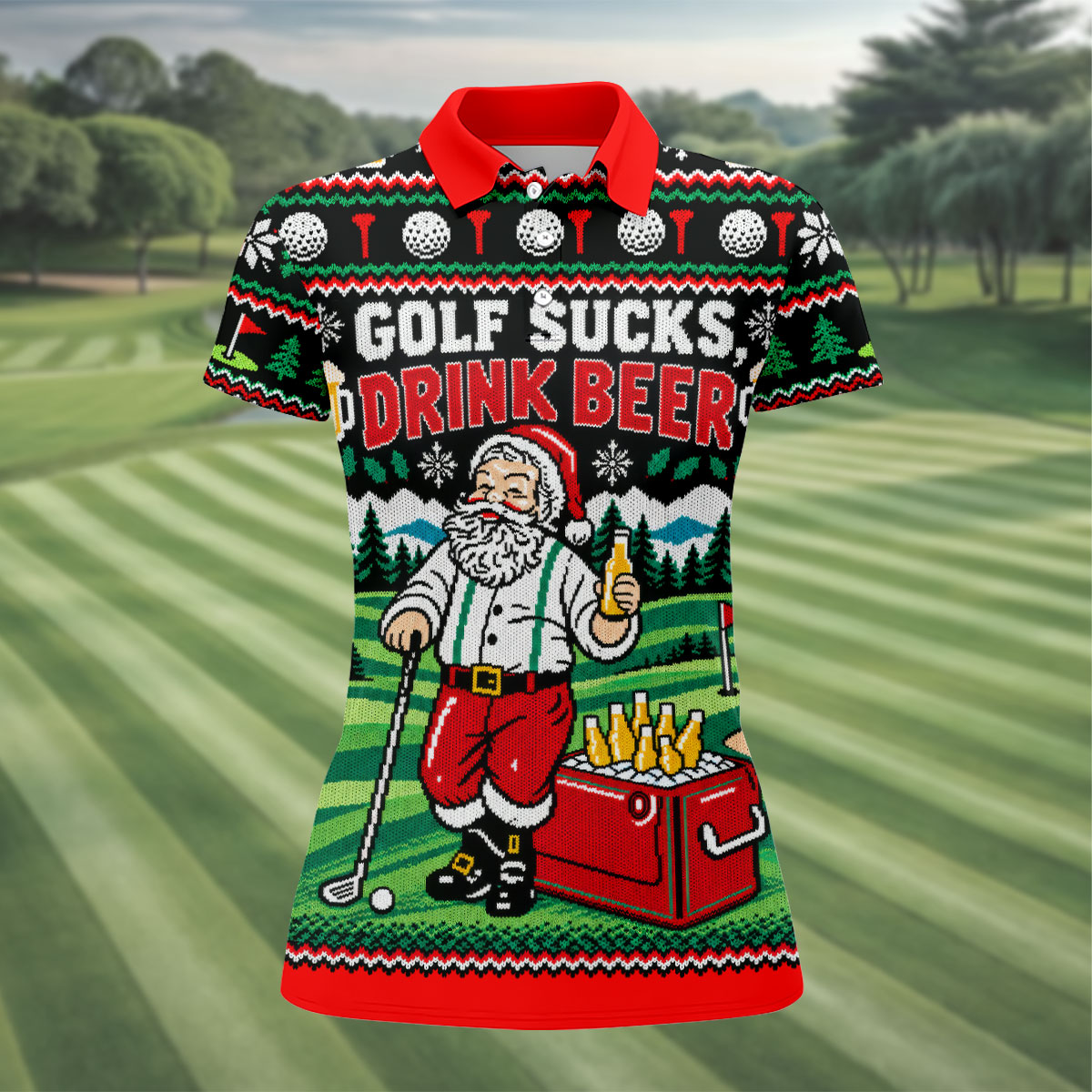 Golf Sucks Drink Beer Christmas Golf Shirt, Womens Golf Clothing, Ladies Golf Apparel