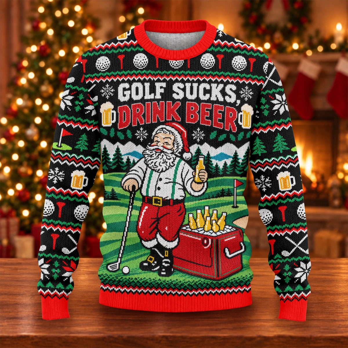 Golf Sucks Drink Beer Ugly Christmas Sweater, Christmas Golf Gift, Funny Xmas Gift