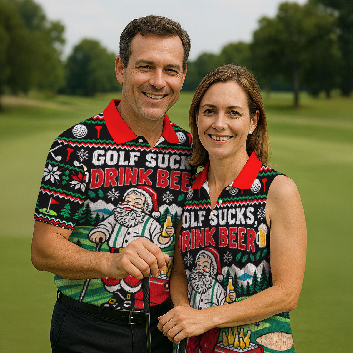 Golf Sucks Drink Beer Christmas Golf Shirt, Funny Mens Golf Shirts, Mens Golf Shirts