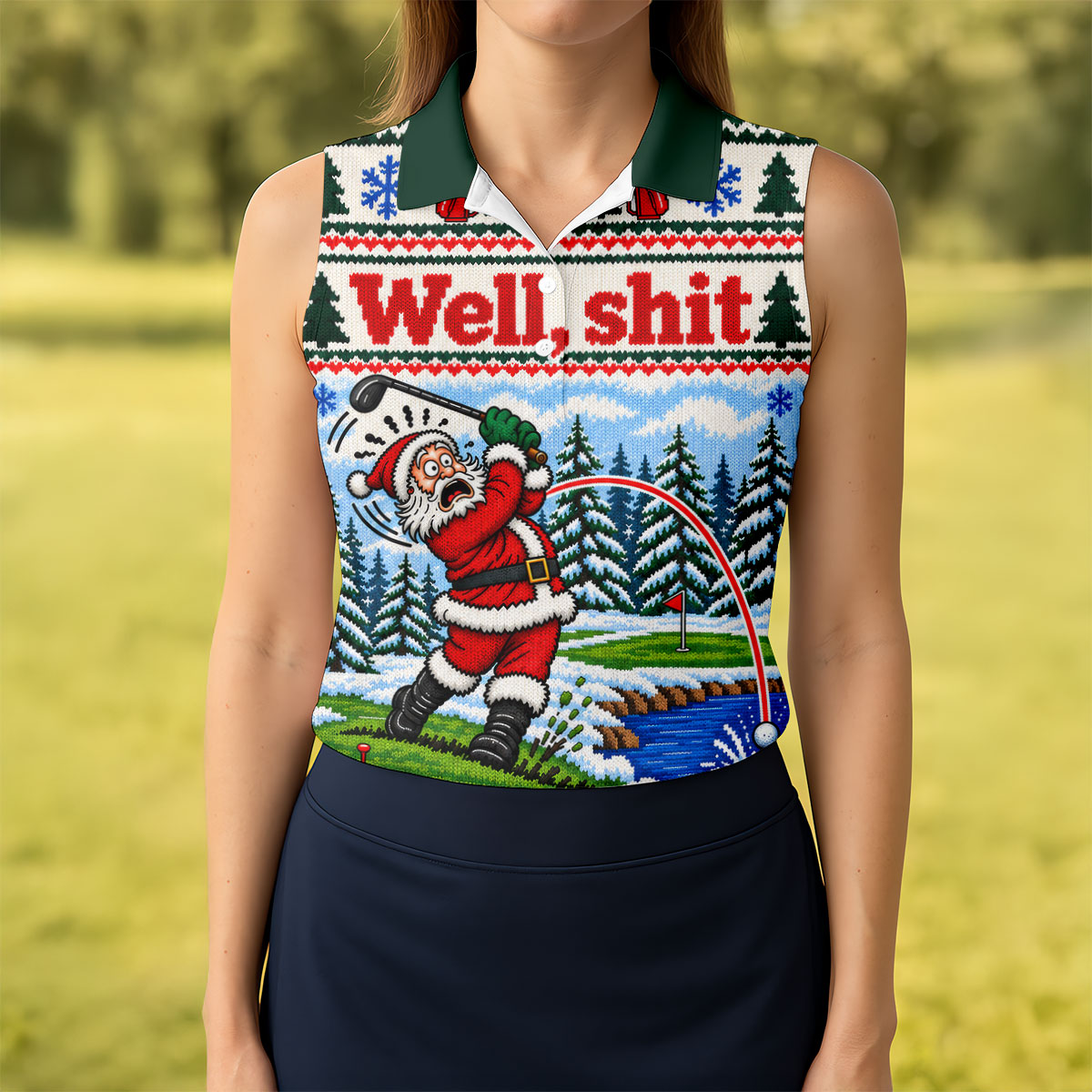 Well Shit Santa Golfer Christmas Golf Shirt, Ladies Golf Tops, Golf Gifts For Women