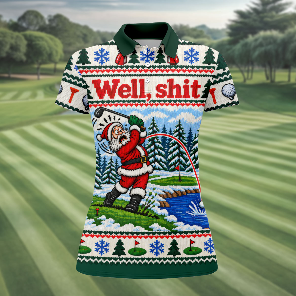 Well Shit Santa Golfer Christmas Golf Shirt, Ladies Golf Tops, Golf Gifts For Women