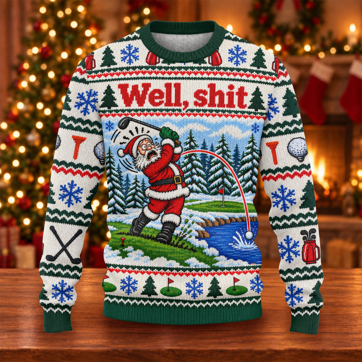 Well Shit Santa Golfer Ugly Christmas Sweater, Ugly Sweater Party, Golf Lover Gifts