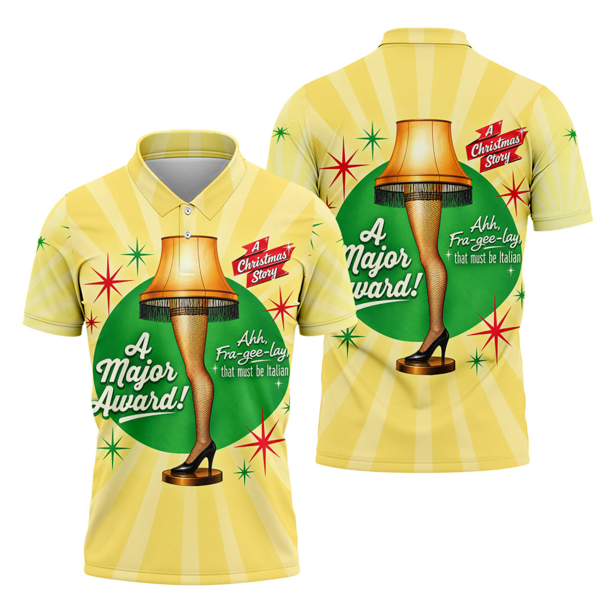 Leg Lamp Major Award Christmas Golf Shirt, Mens Golf Shirts, Funny Mens Golf Shirts