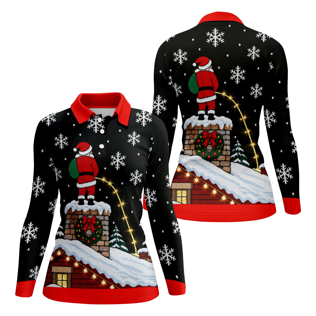 Santa On Chimney Christmas Golf Shirt, Golf Shirts For Women, Womens Golf Clothing