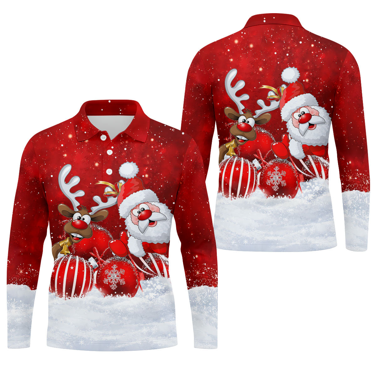 Santa Reindeer Snow Christmas Golf Shirt, Golf Shirts For Men, Golf Gifts For Men