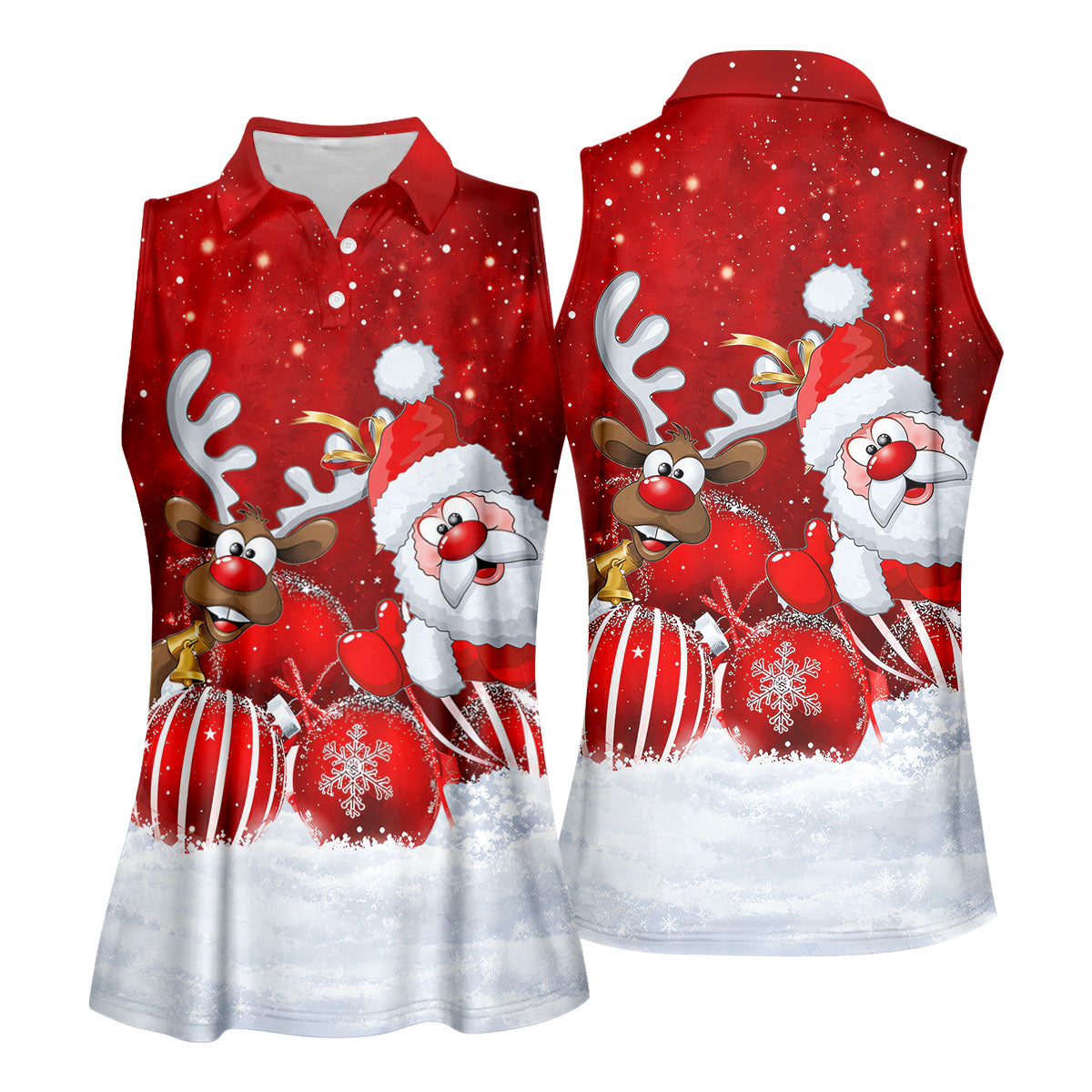 Santa Reindeer Snow Christmas Golf Shirt, Womens Golf Tops, Womens Golf Clothing