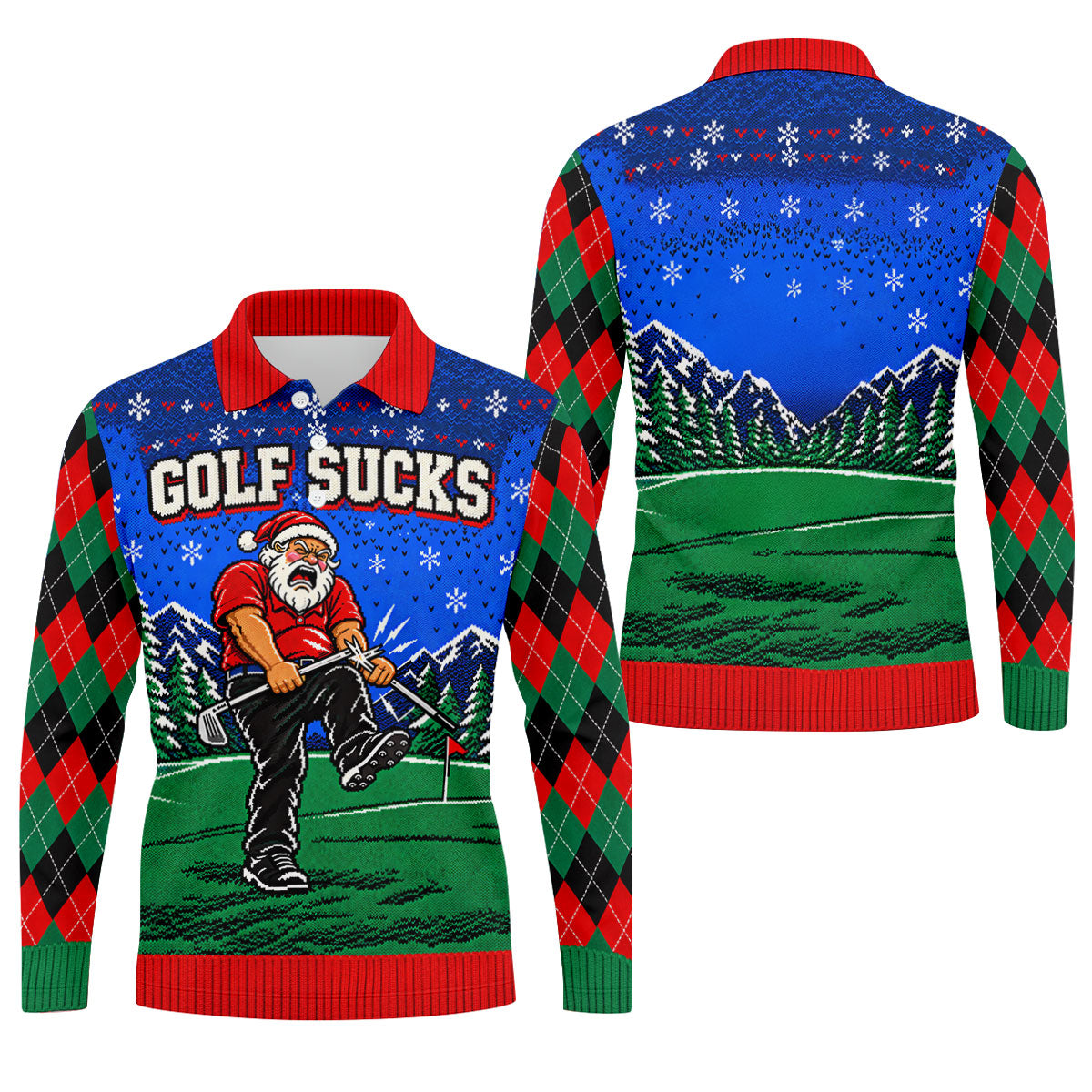 Golf Sucks Angry Santa Christmas Golf Shirt, Mens Golf Polo, Golf Shirts For Men