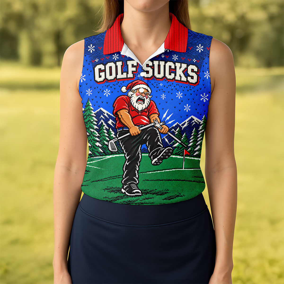 Golf Sucks Angry Santa Christmas Golf Shirt, Womens Golf Tops, Ladies Golf Shirts