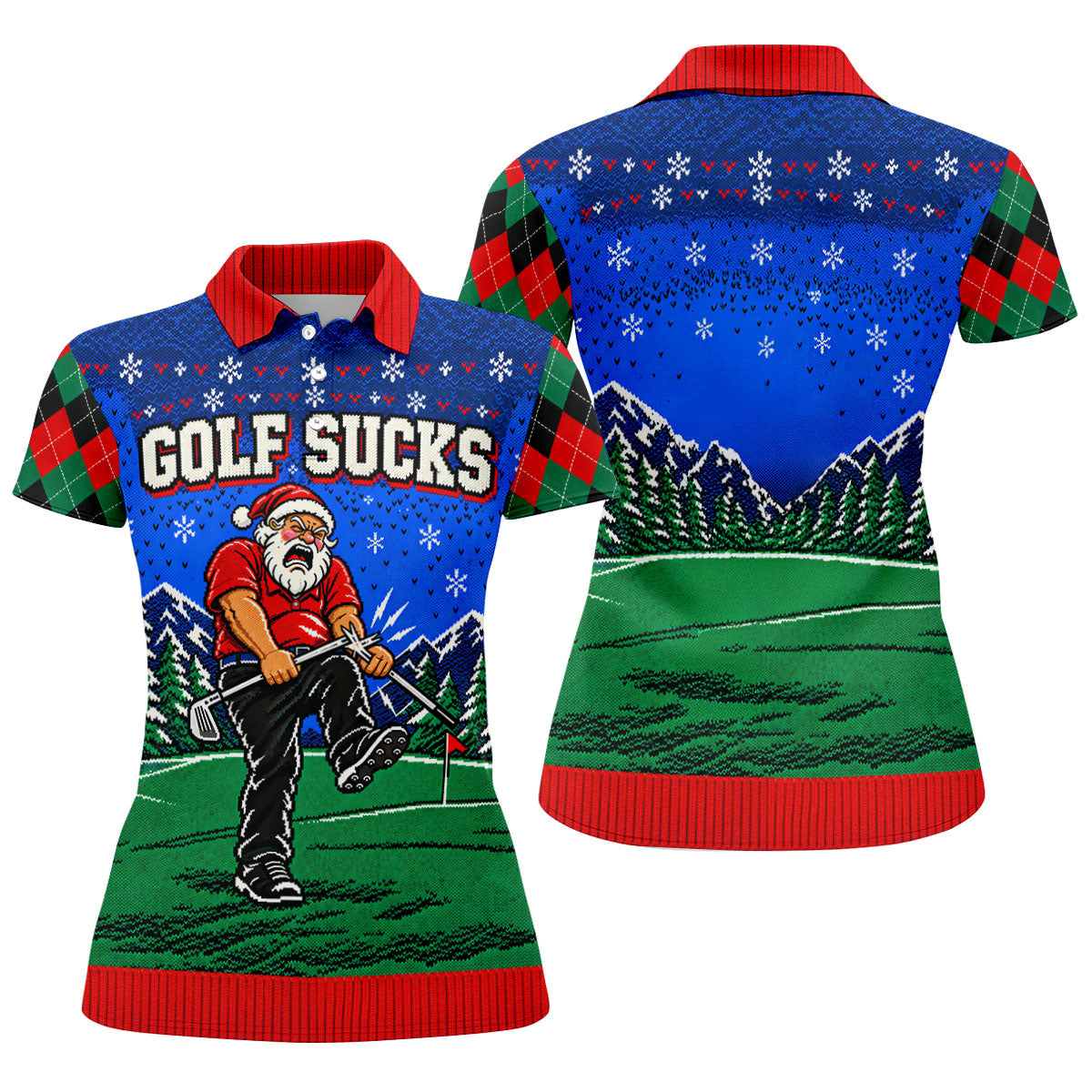 Golf Sucks Angry Santa Christmas Golf Shirt, Womens Golf Tops, Ladies Golf Shirts