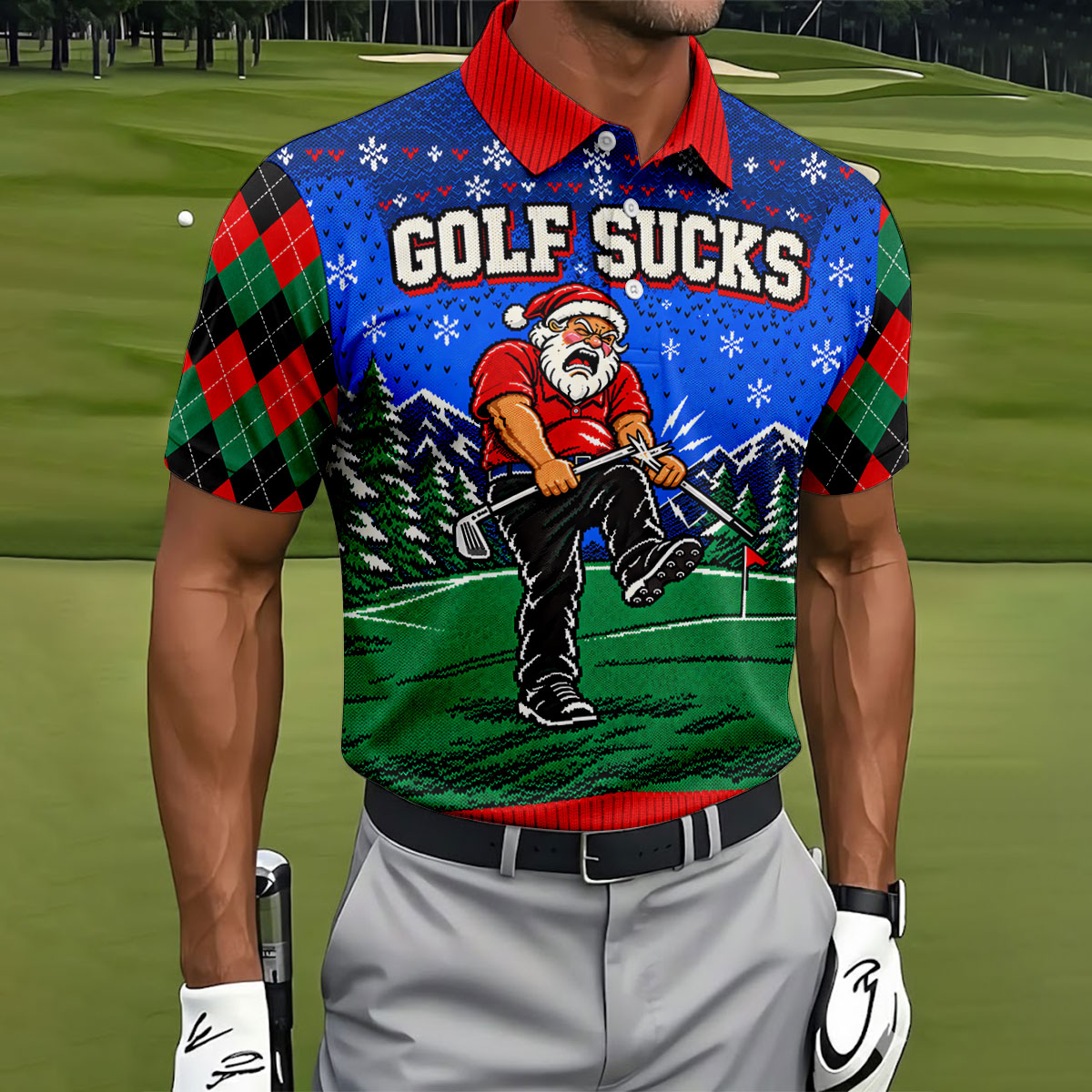 Golf Sucks Angry Santa Christmas Golf Shirt, Mens Golf Polo, Golf Shirts For Men