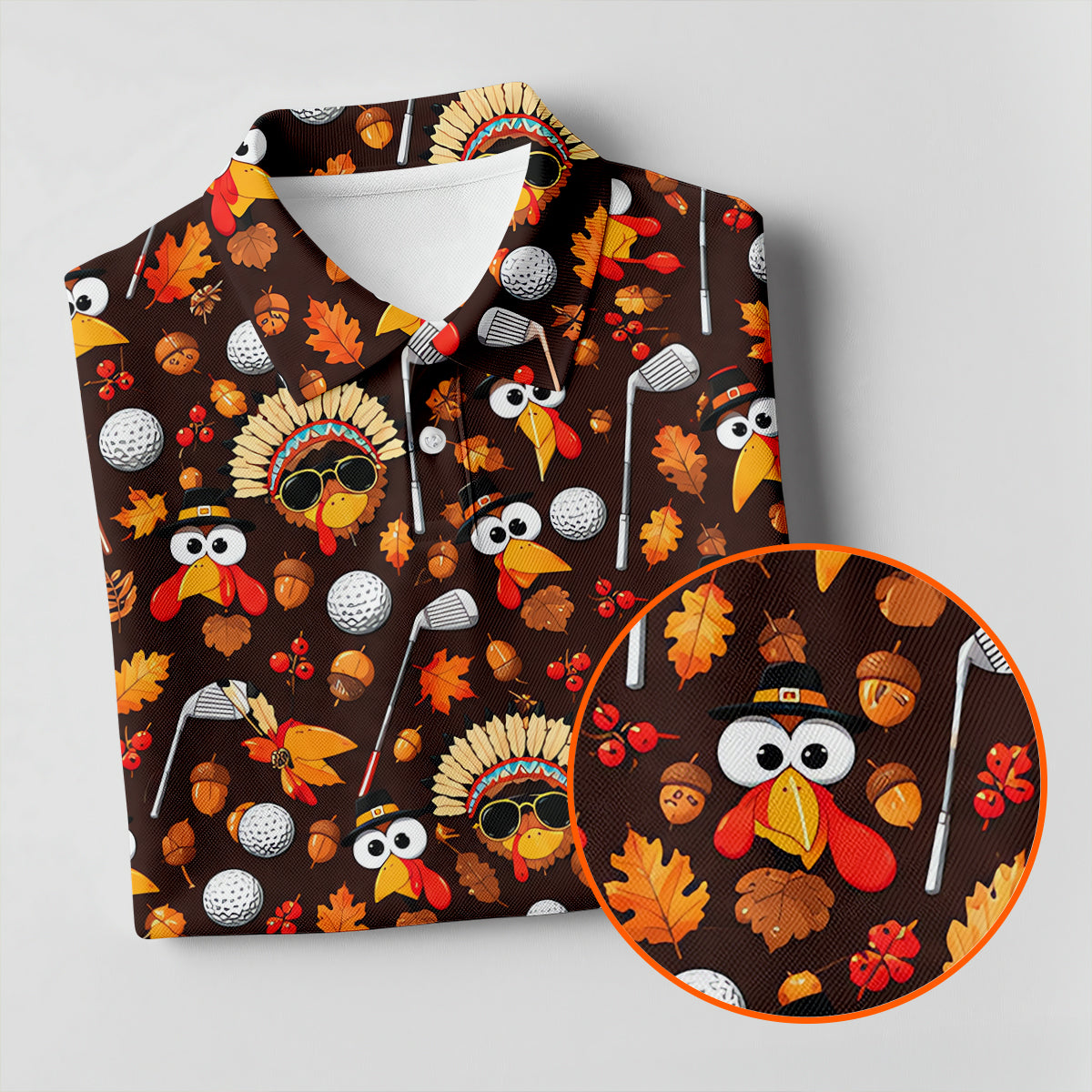 Golf Turkey Pattern Thanksgiving Golf Shirt, Womens Golf Tops, Ladies Golf Shirts