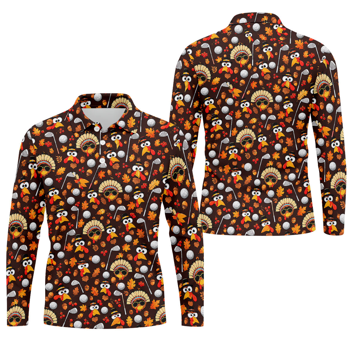 Golf Turkey Pattern Thanksgiving Golf Shirt, Mens Golf Polo, Golf Shirts For Men