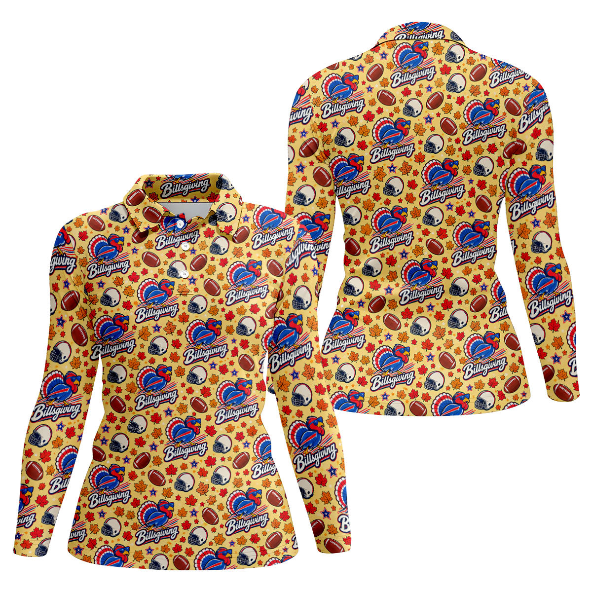 Yellow Football Leaves Thanksgiving Golf Shirt, Ladies Golf Tops, Ladies Golf Apparel