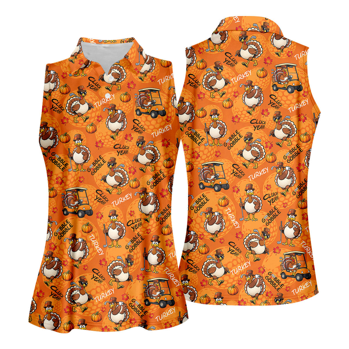 Turkey Golf Cart Thanksgiving Golf Shirt, Golf Shirts For Women, Womens Golf Clothing