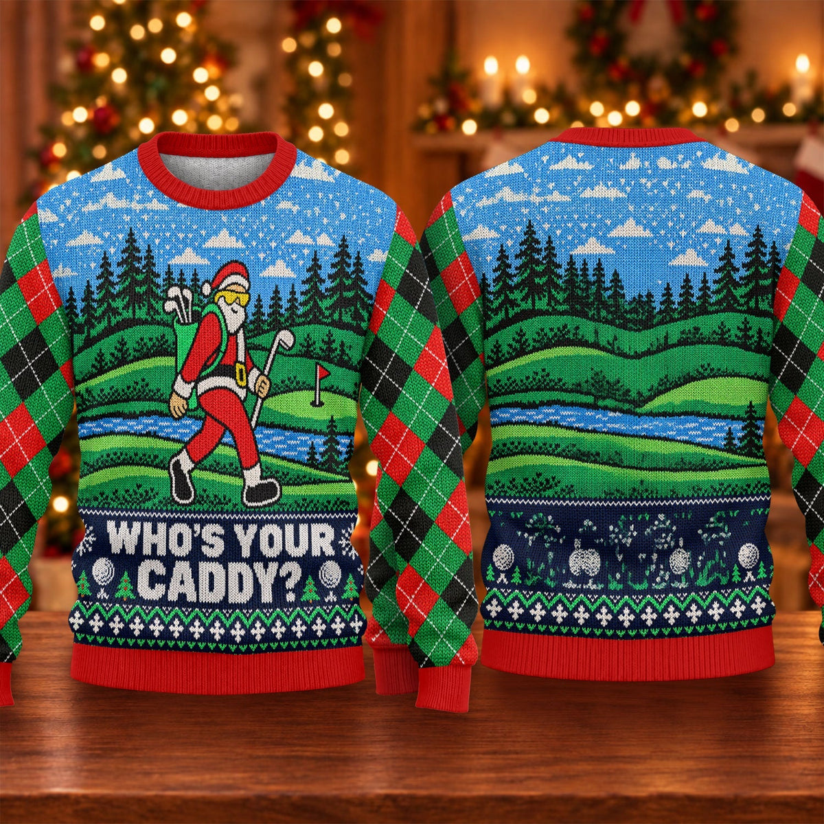 Who's Your Caddy Santa Ugly Christmas Sweater, Christmas Golf Gift, Funny Xmas Gift