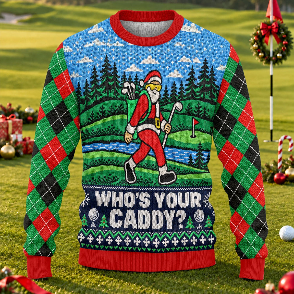 Who's Your Caddy Santa Ugly Christmas Sweater, Christmas Golf Gift, Funny Xmas Gift
