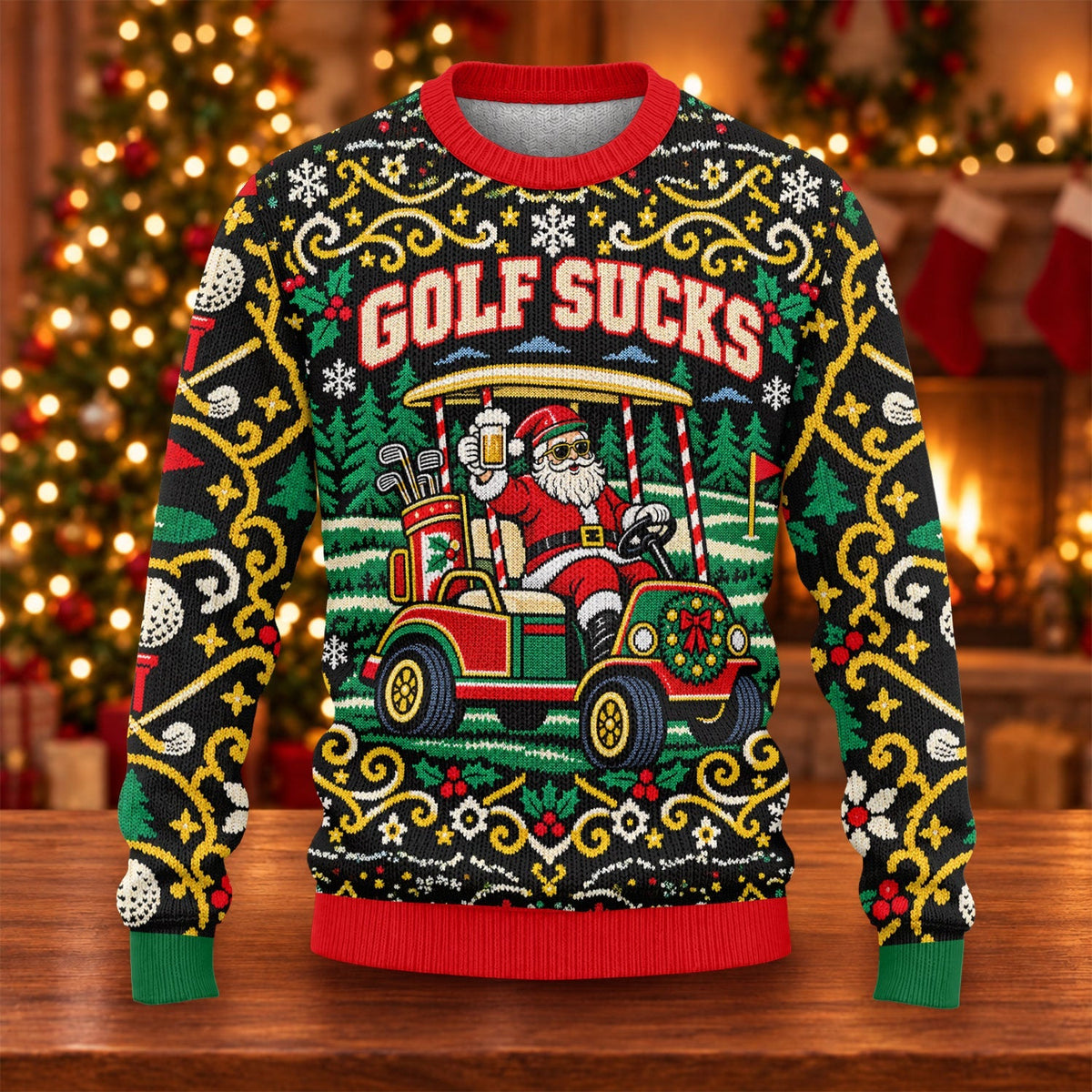 Golf Sucks Santa Cart Ugly Christmas Sweater, Ugly Sweater Party, Christmas Golf Gift