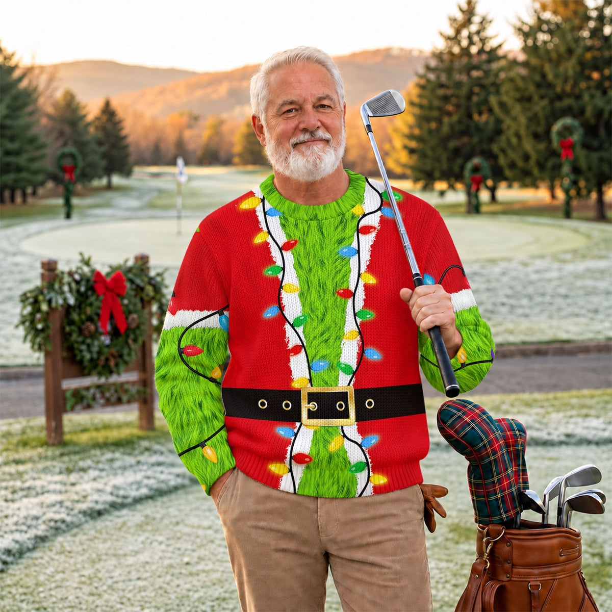 Green Furry Santa Suit Ugly Christmas Sweater, Ugly Sweater Party, Christmas Gifts