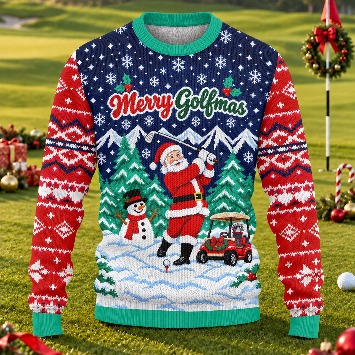 Merry Golfmas Santa Ugly Christmas Sweater, Ugly Sweater Party, Funny Holiday Sweater