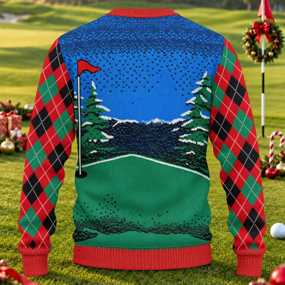 Golfer Red Plaid Ugly Christmas Sweater, Christmas Golf Gift, Funny Holiday Sweater