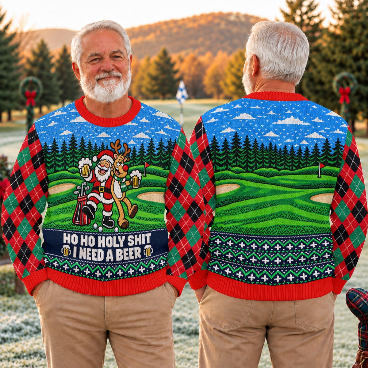 Santa Reindeer Beer Ugly Christmas Sweater, Christmas Golf Gift, Golf Lover Gifts