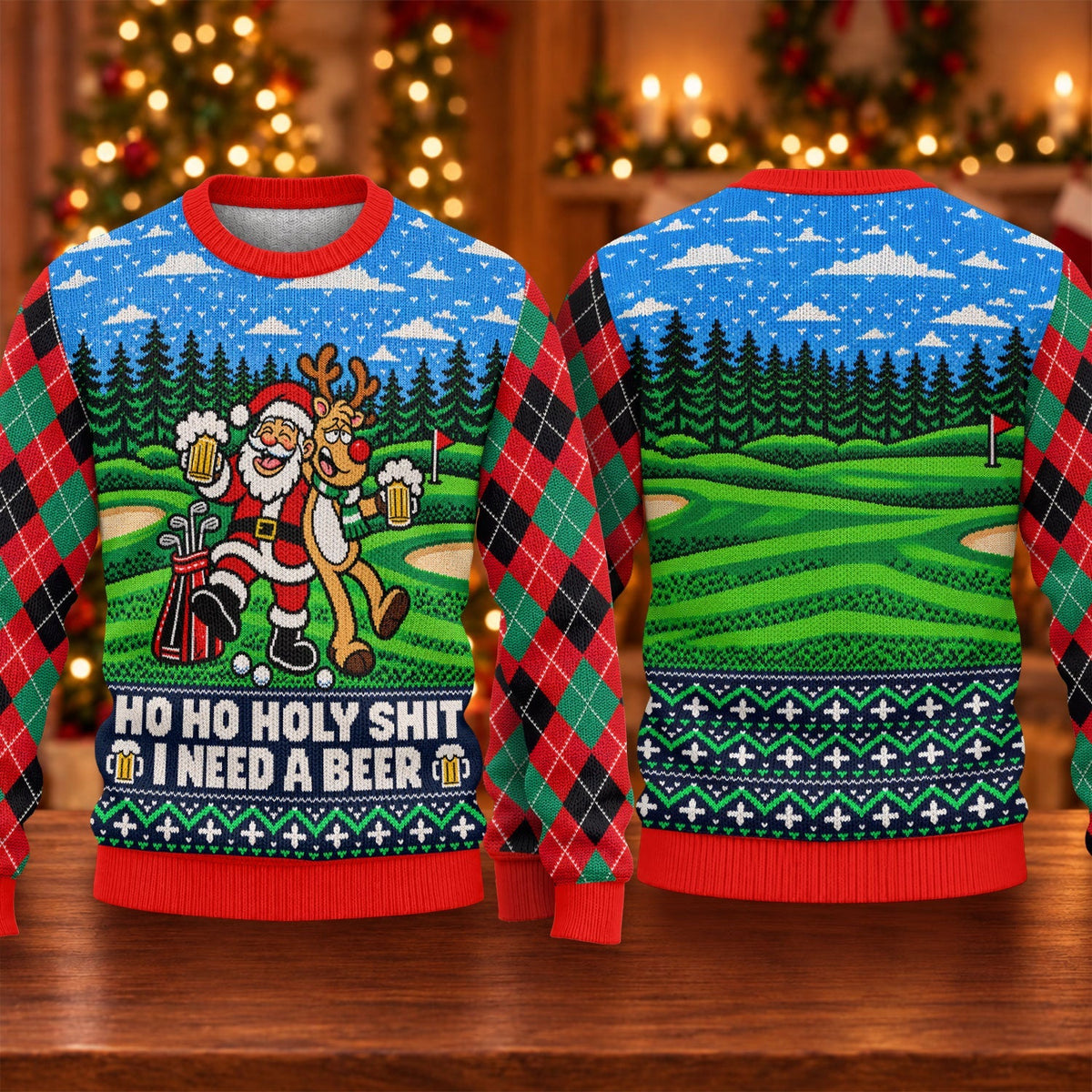 Santa Reindeer Beer Ugly Christmas Sweater, Christmas Golf Gift, Golf Lover Gifts