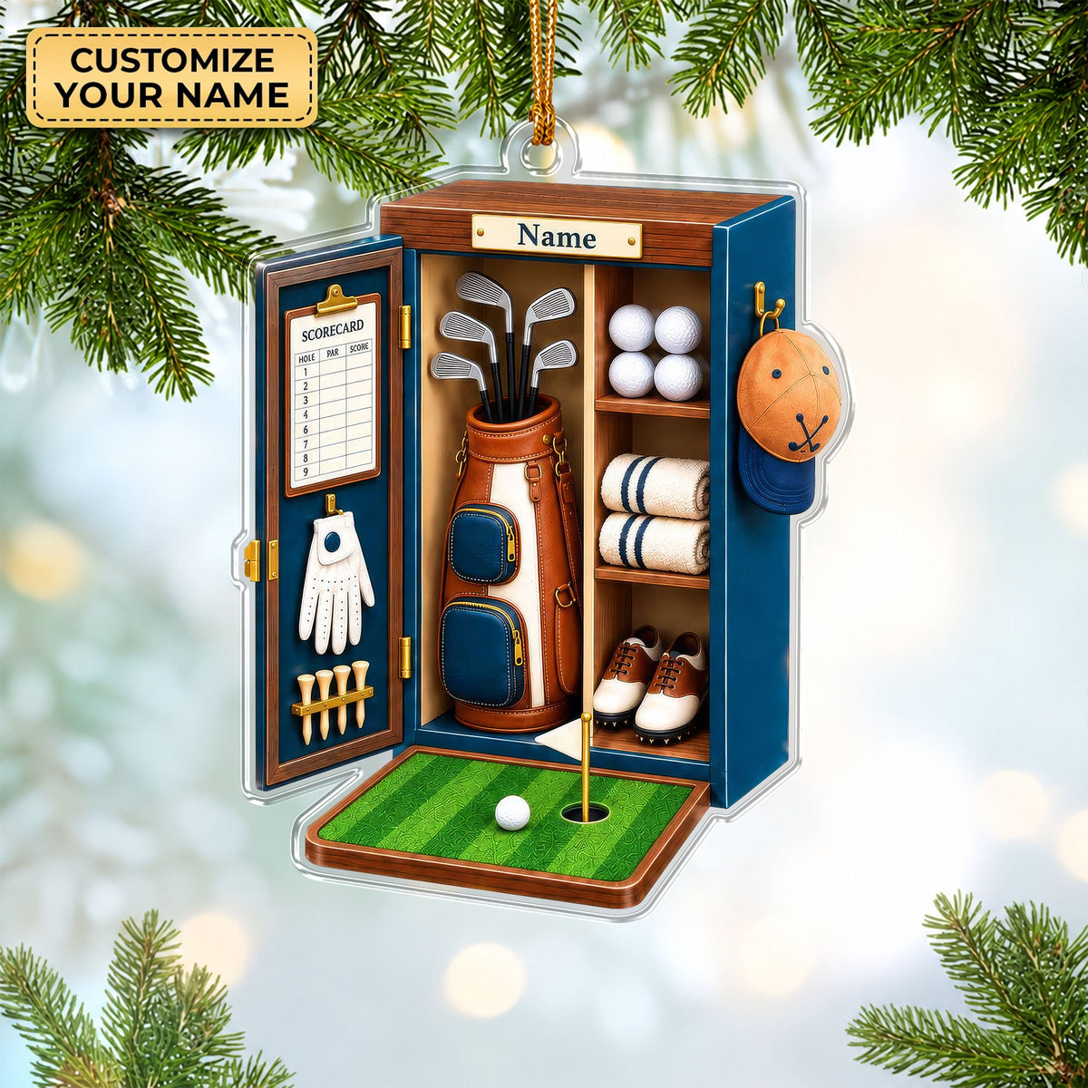 Custom Name Golf Locker Acrylic Ornament, Christmas Keepsake, Holiday Tree Decor