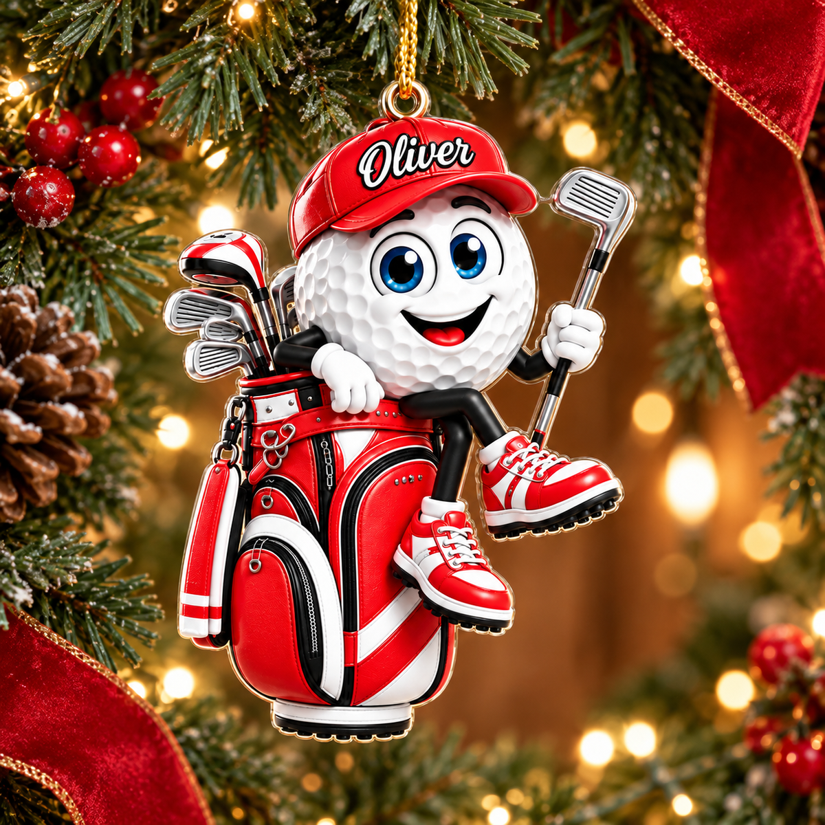 Custom Name Golf Ball In Golf Bag Acrylic Ornament, Christmas Gifts, Golf Lover Gifts