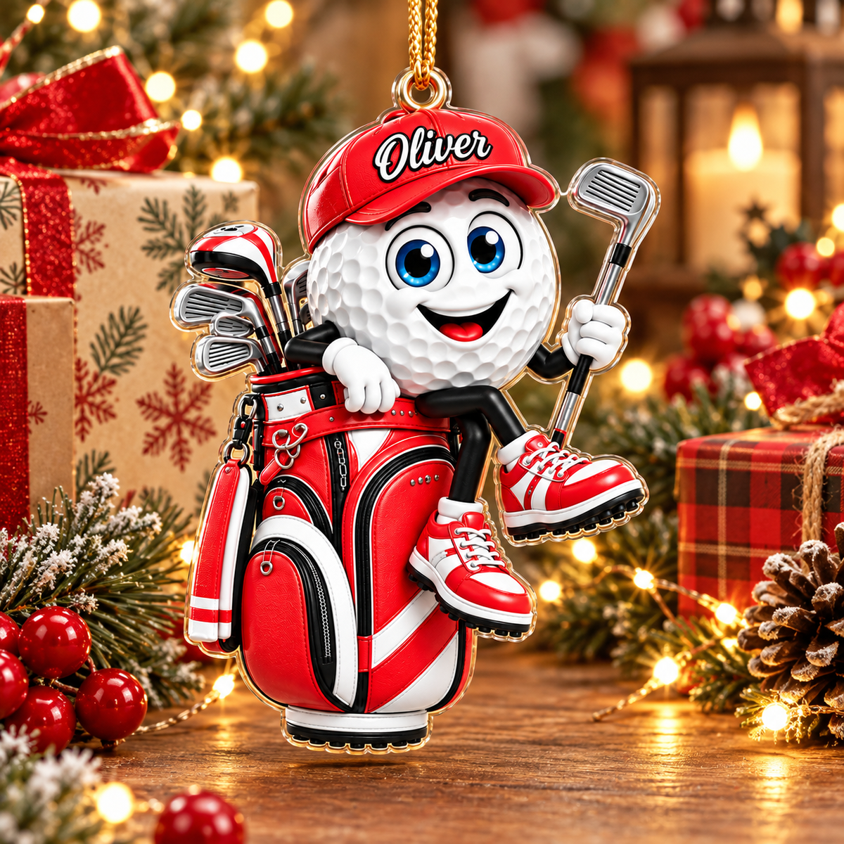 Custom Name Golf Ball In Golf Bag Acrylic Ornament, Christmas Gifts, Golf Lover Gifts