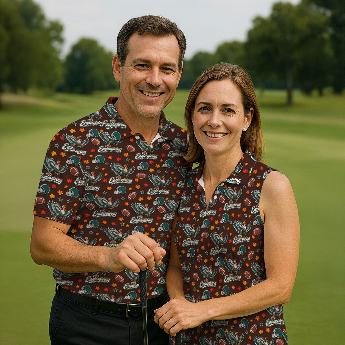 Eaglesgiving Thanksgiving Golf Shirt, Golf Shirts For Men, Funny Mens Golf Shirts