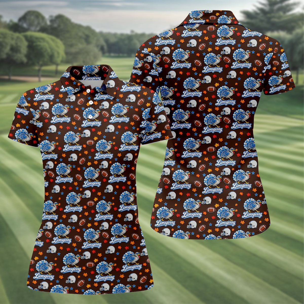 Lionsgiving Thanksgiving Golf Shirt, Golf Shirts For Women, Womens Golf Clothing