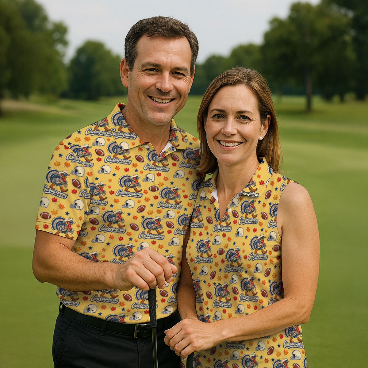 Cowboysgiving Thanksgiving Golf Shirt, Golf Shirts For Men, Mens Holiday Golf Shirts