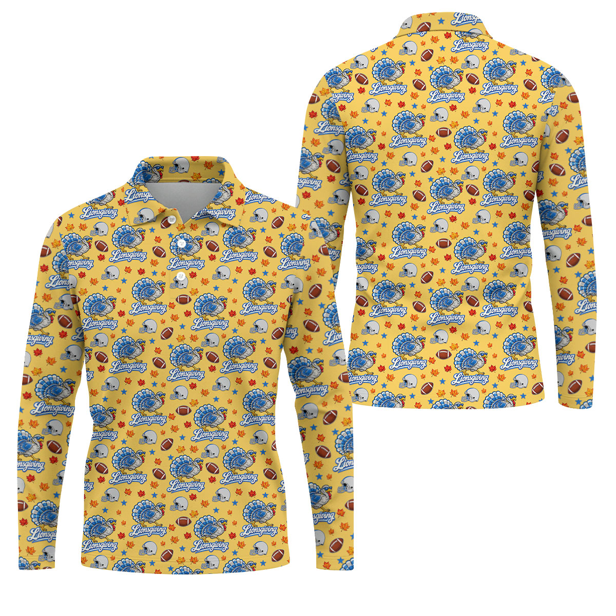 Lionsgiving Thanksgiving Golf Shirt, Golf Shirts For Men, Mens Holiday Golf Shirts