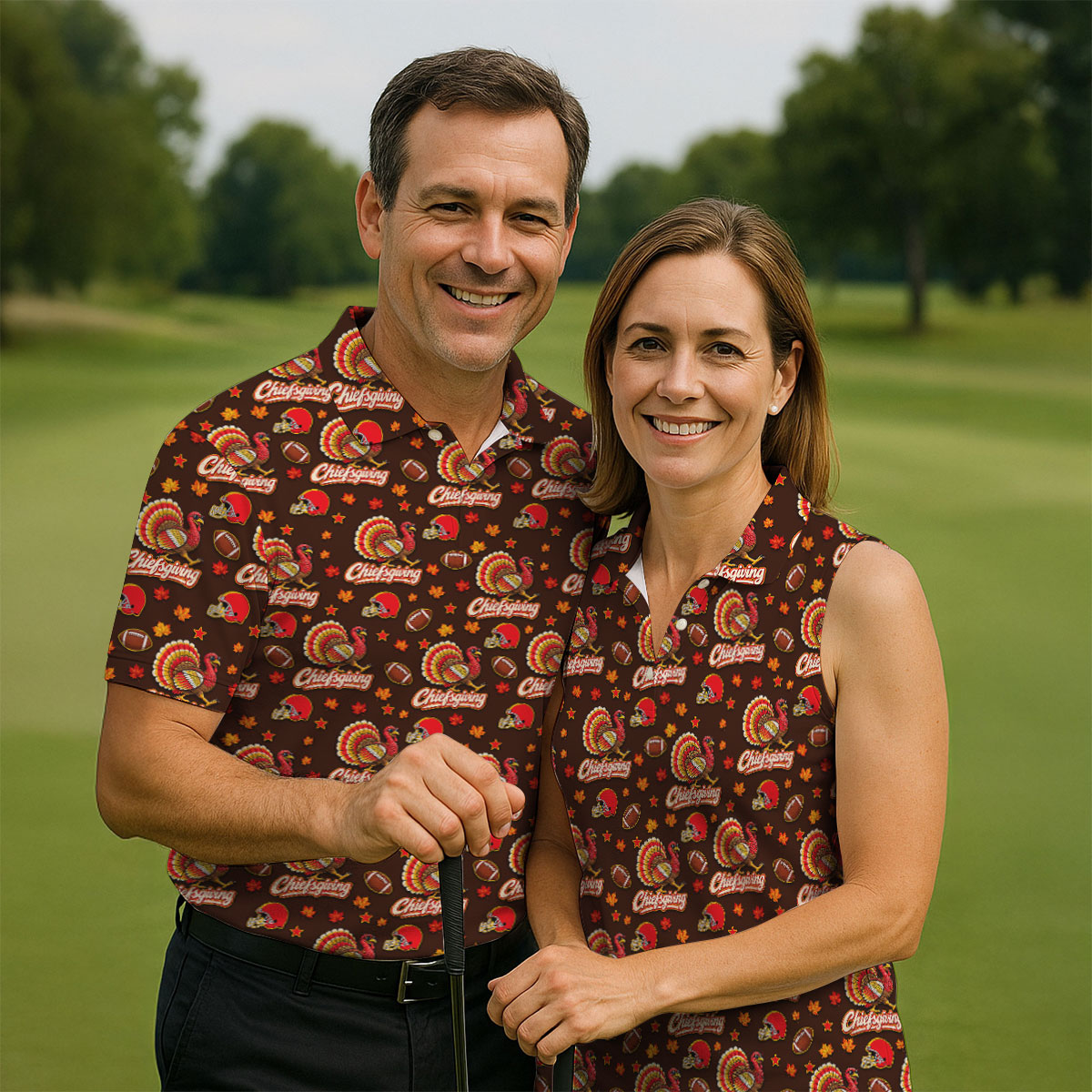 Chiefsgiving Thanksgiving Golf Shirt, Golf Shirts For Men, Funny Mens Golf Shirts