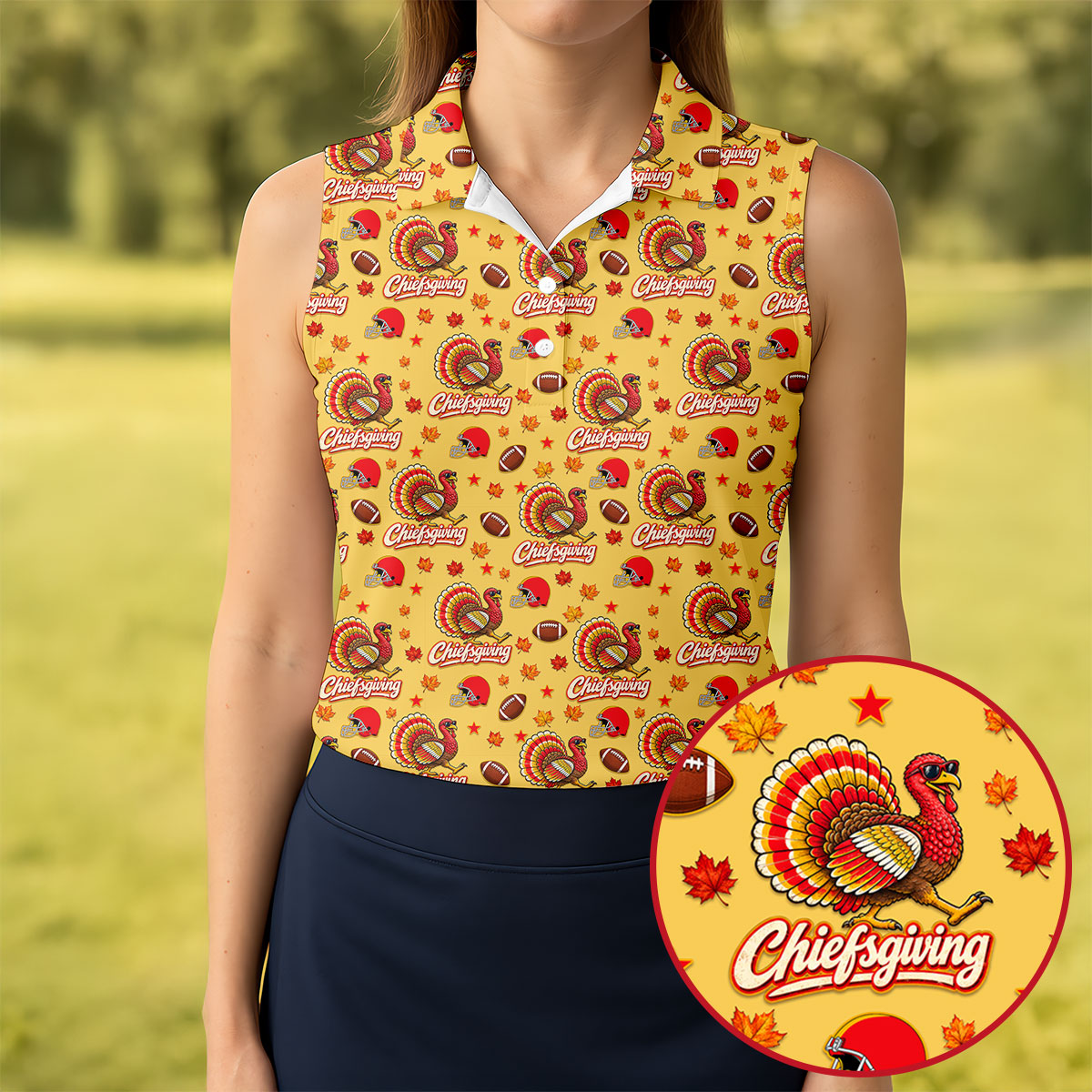 Chiefsgiving Thanksgiving Golf Shirt, Golf Shirts For Women, Womens Golf Apparel