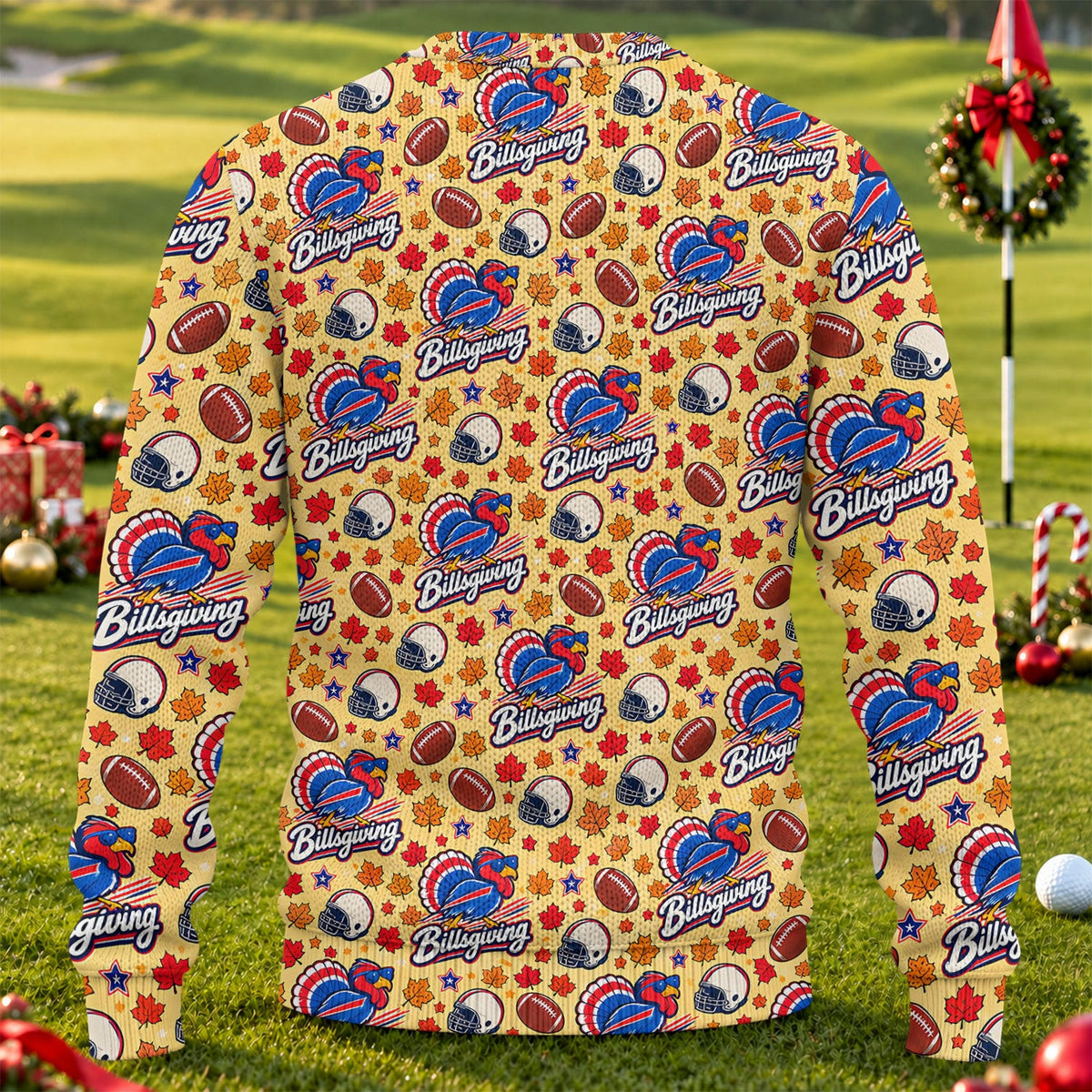 Yellow Football Leaves Ugly Christmas Sweater, Thanksgiving Golf Shirt, Funny Xmas Gift