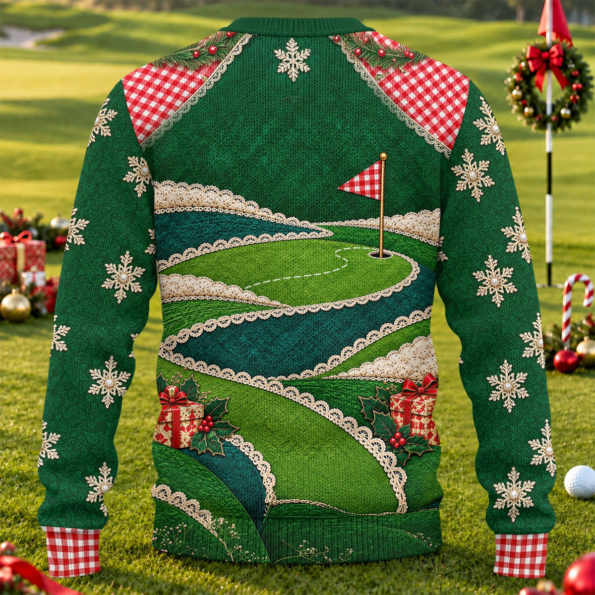 Winking Santa Golf Green Ugly Christmas Sweater, Ugly Sweater Party, Golf Lover Gifts
