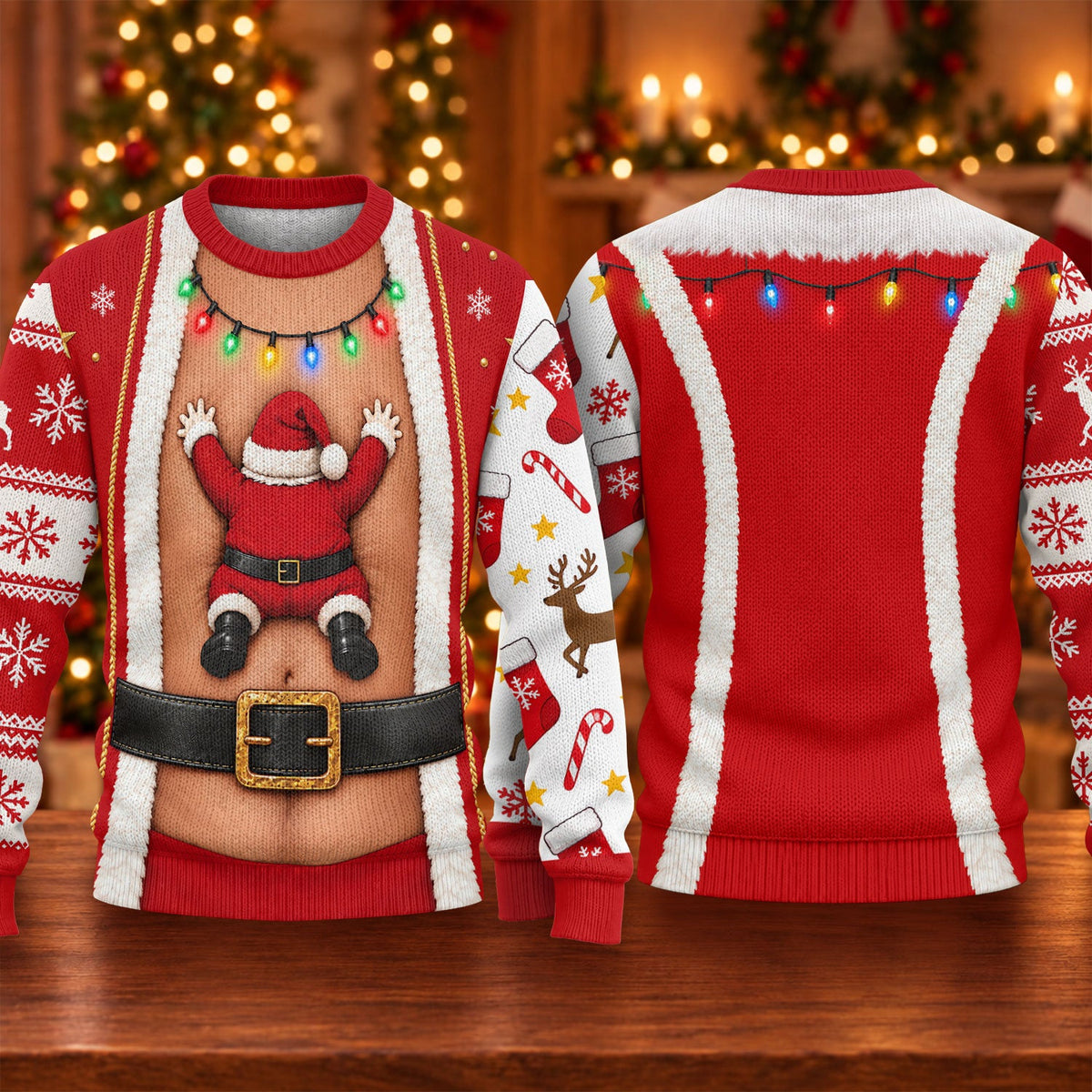 Santa Stuck In Belly Ugly Christmas Sweater, Funny Christmas Outfit, Golf Lover Gifts