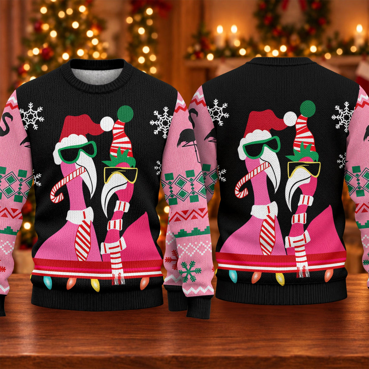 Pink Flamingo Santa Hat Ugly Christmas Sweater, Golf Lover Gifts, Christmas Golf Gift