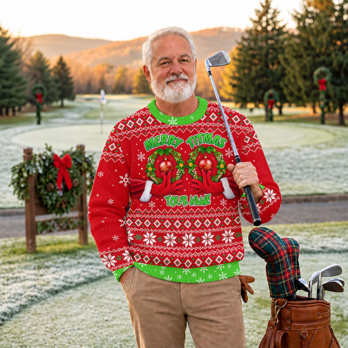 Custom Name Merry Titmas Ugly Christmas Sweater, Christmas Golf Gift, Christmas Gifts