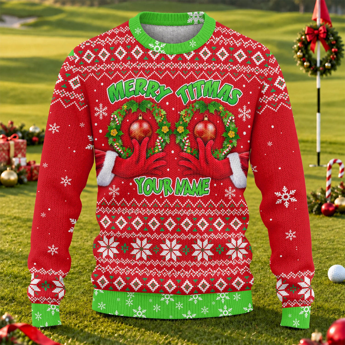 Custom Name Merry Titmas Ugly Christmas Sweater, Christmas Golf Gift, Christmas Gifts
