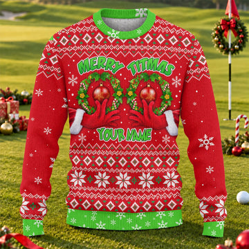 Custom Name Merry Titmas Ugly Christmas Sweater, Christmas Golf Gift, Christmas Gifts