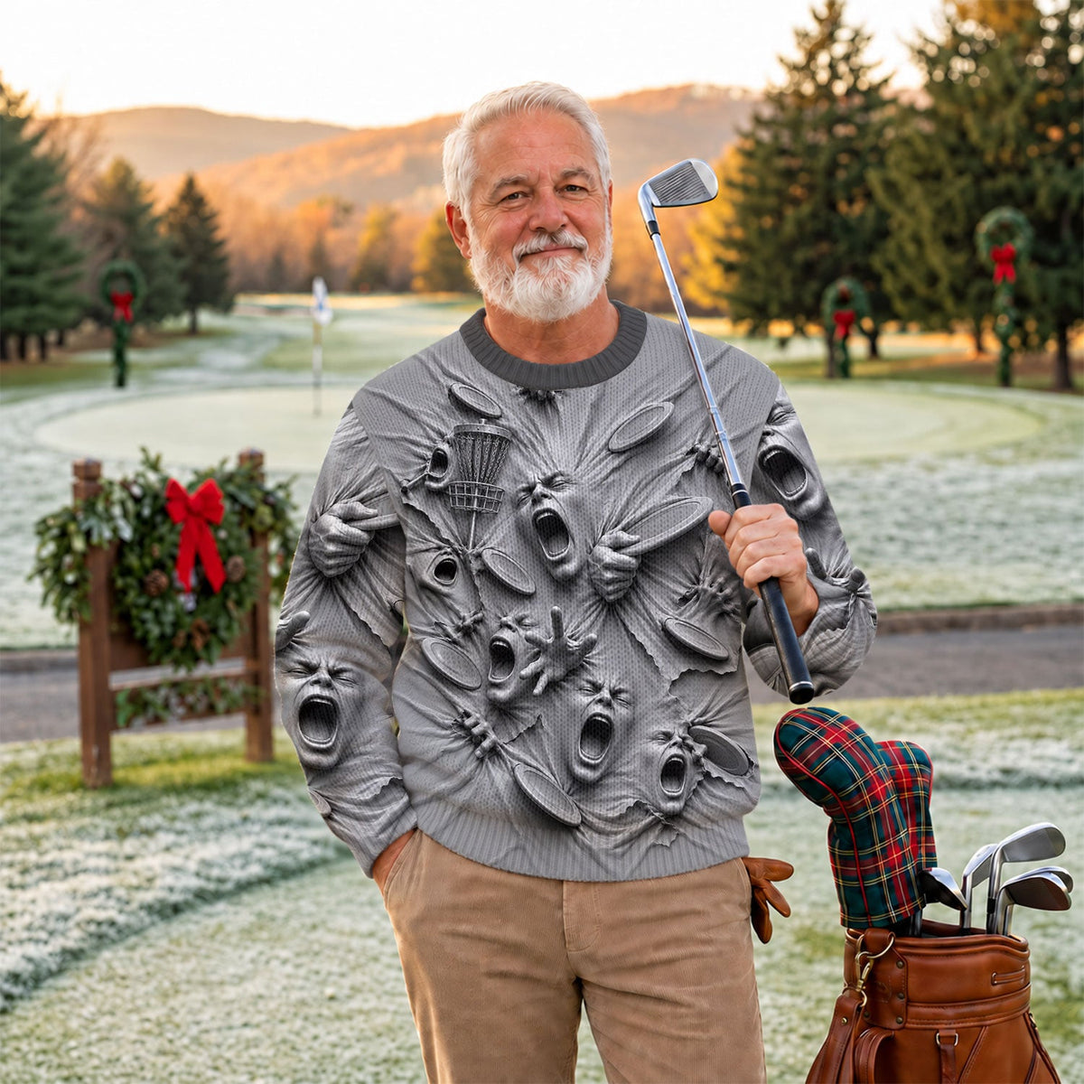 Screaming Faces Disc Golf Ugly Christmas Sweater, Ugly Sweater Party, Funny Xmas Gift