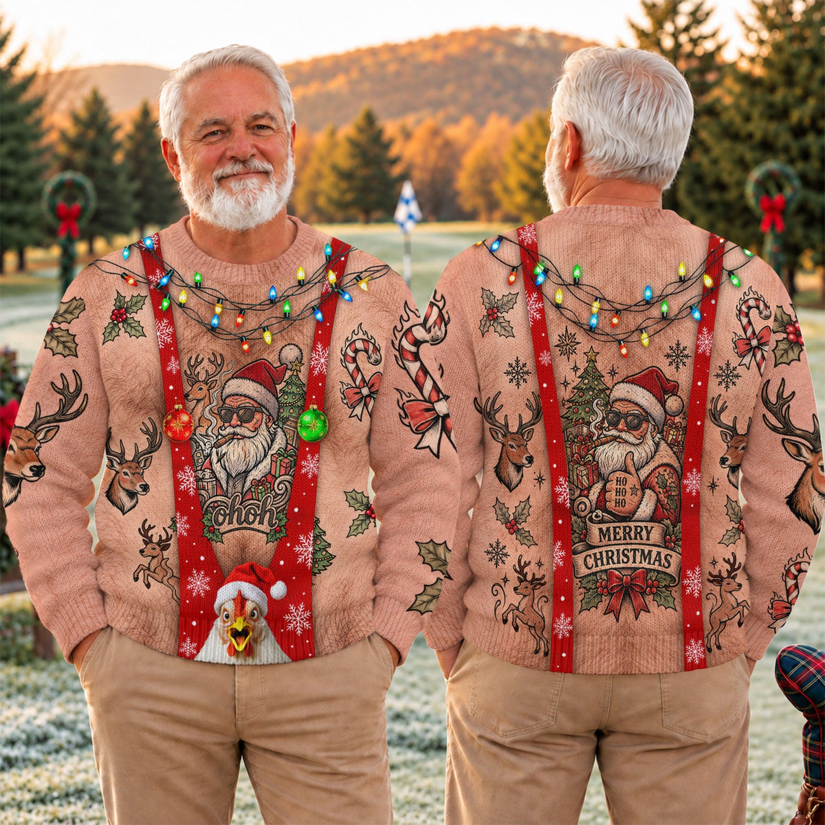 Santa Suspenders Tattoo Ugly Christmas Sweater, Golf Lover Gifts, Christmas Gifts