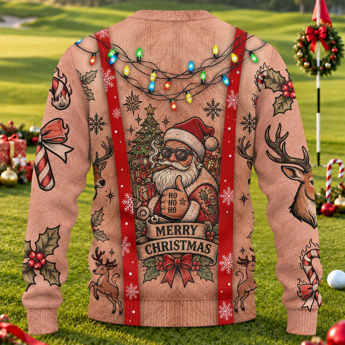 Santa Suspenders Tattoo Ugly Christmas Sweater, Golf Lover Gifts, Christmas Gifts