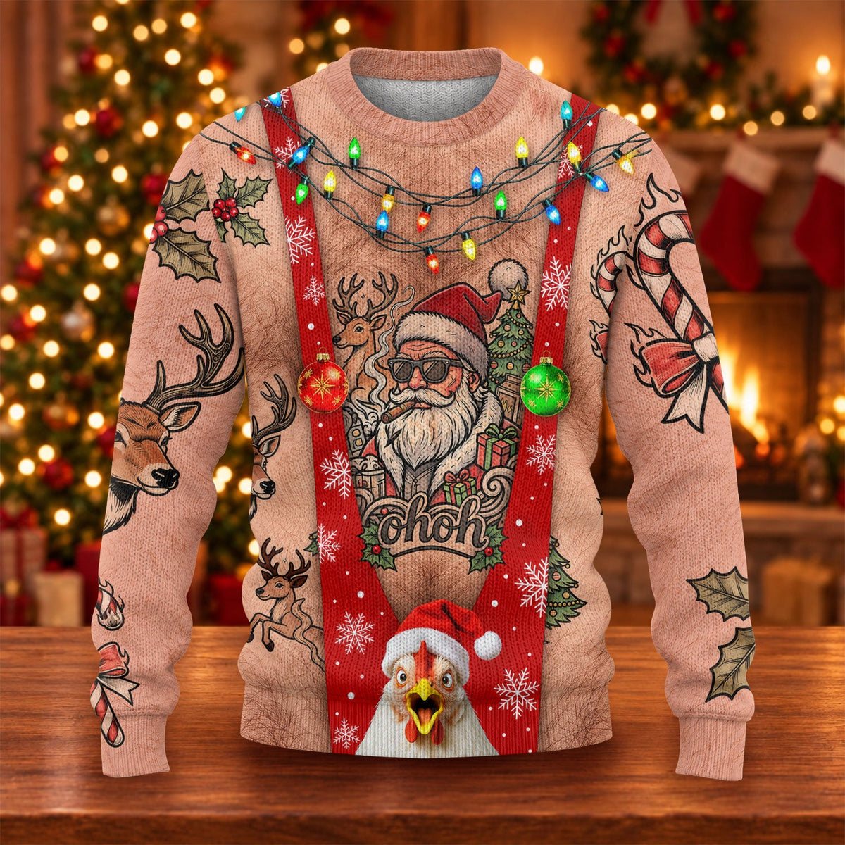 Santa Suspenders Tattoo Ugly Christmas Sweater, Golf Lover Gifts, Christmas Gifts