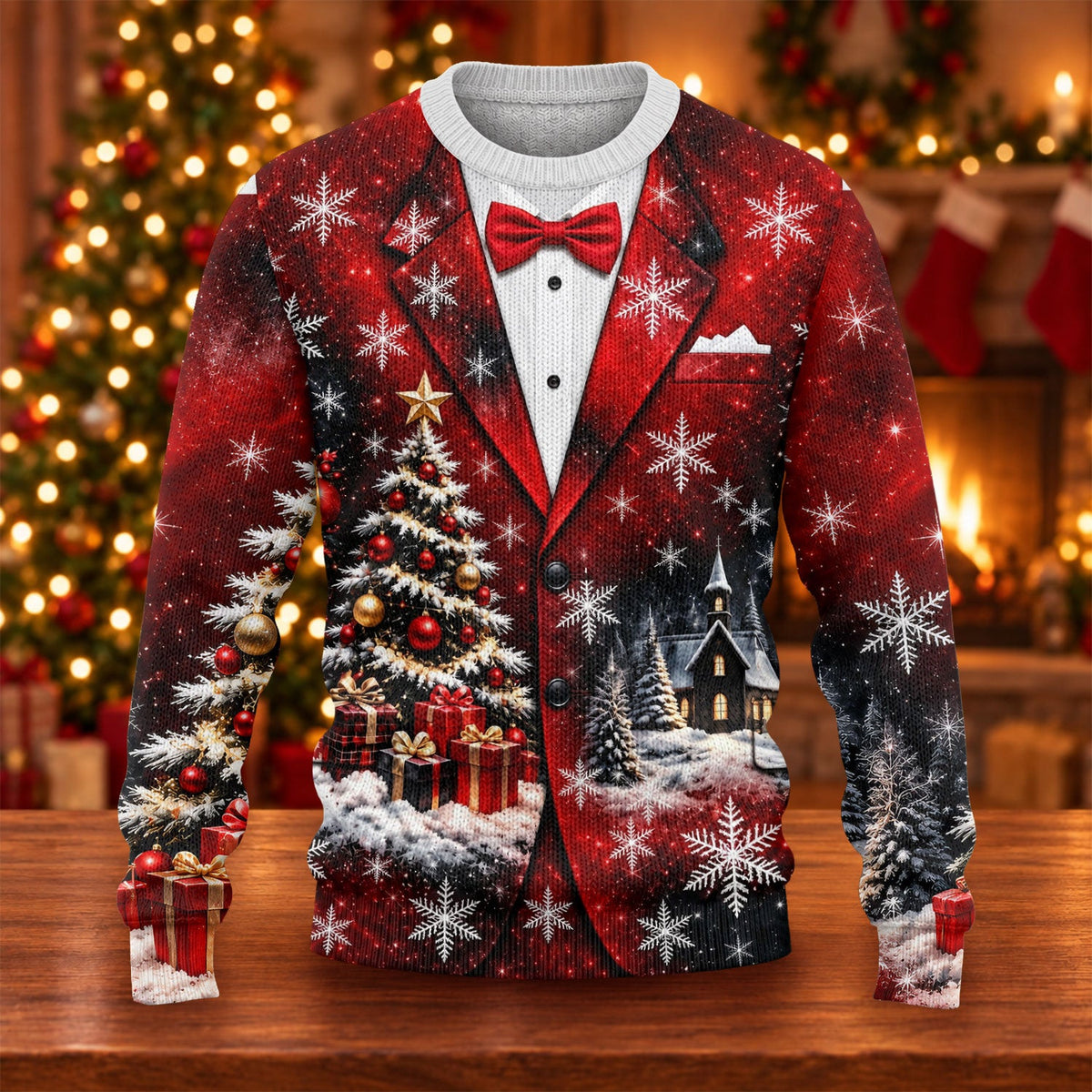 Tuxedo Tree Snowflakes Ugly Christmas Sweater, Funny Xmas Gift, Holiday Party Sweater